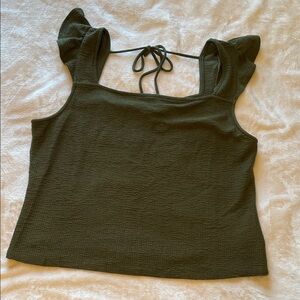 The General Good | Green Textured Tank Top with Ruffle Straps